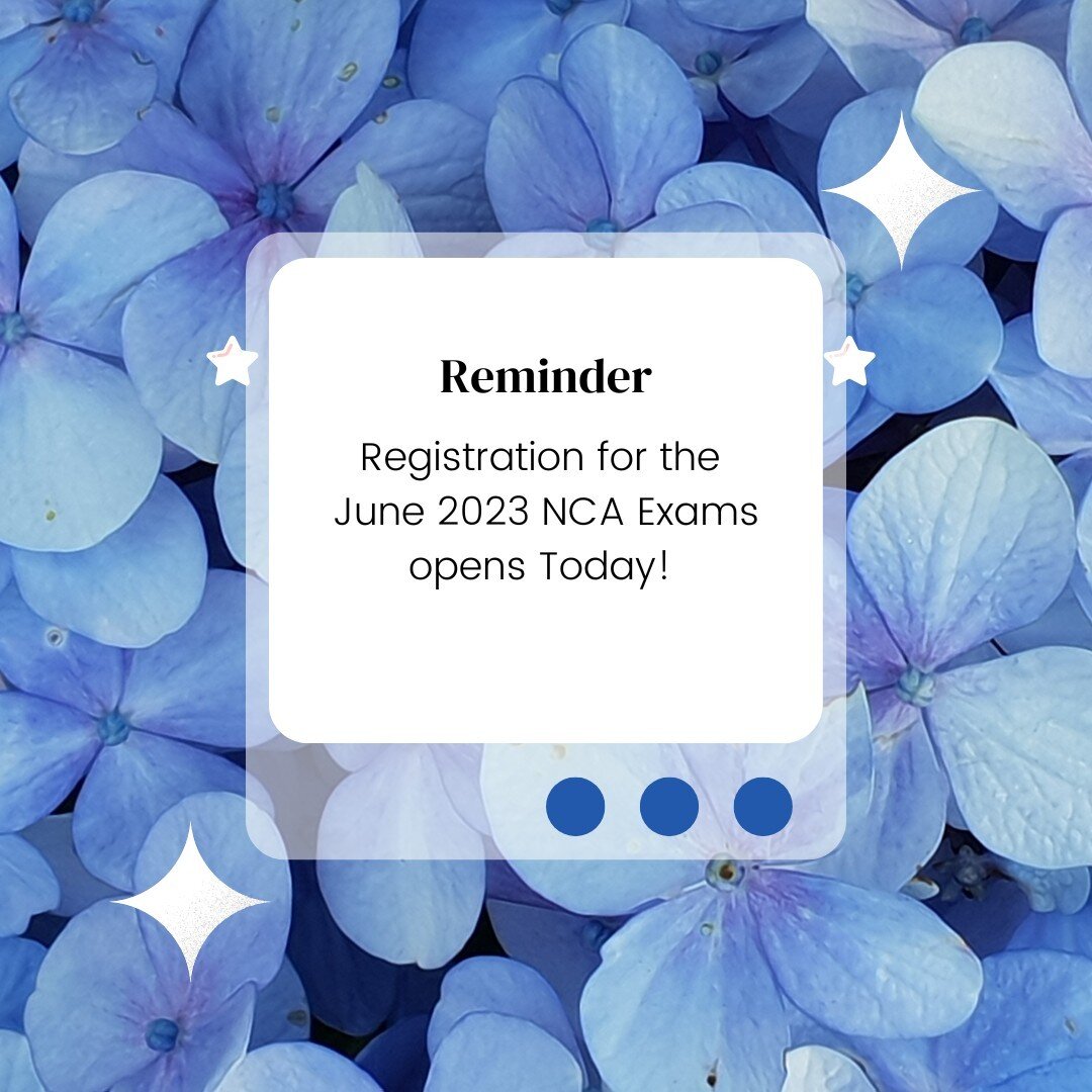 REMINDER! Registration for the #JUNE #NCAExams OPENS TODAY! If you want to sit any of the offer exams happening in JUNE 2023, you can register via the official NCA website using your portal log-ins. Note, you need to have received your final NCA Asse