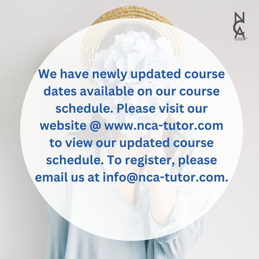 We have newly updated course dates available on our course schedule. Please visit our website @ https://rfr.bz/i46rf4e to view our updated course schedule. To register, please email us at info@nca-tutor.com.

#NCATutor #NCAExams #NCA #CanadianLaw #