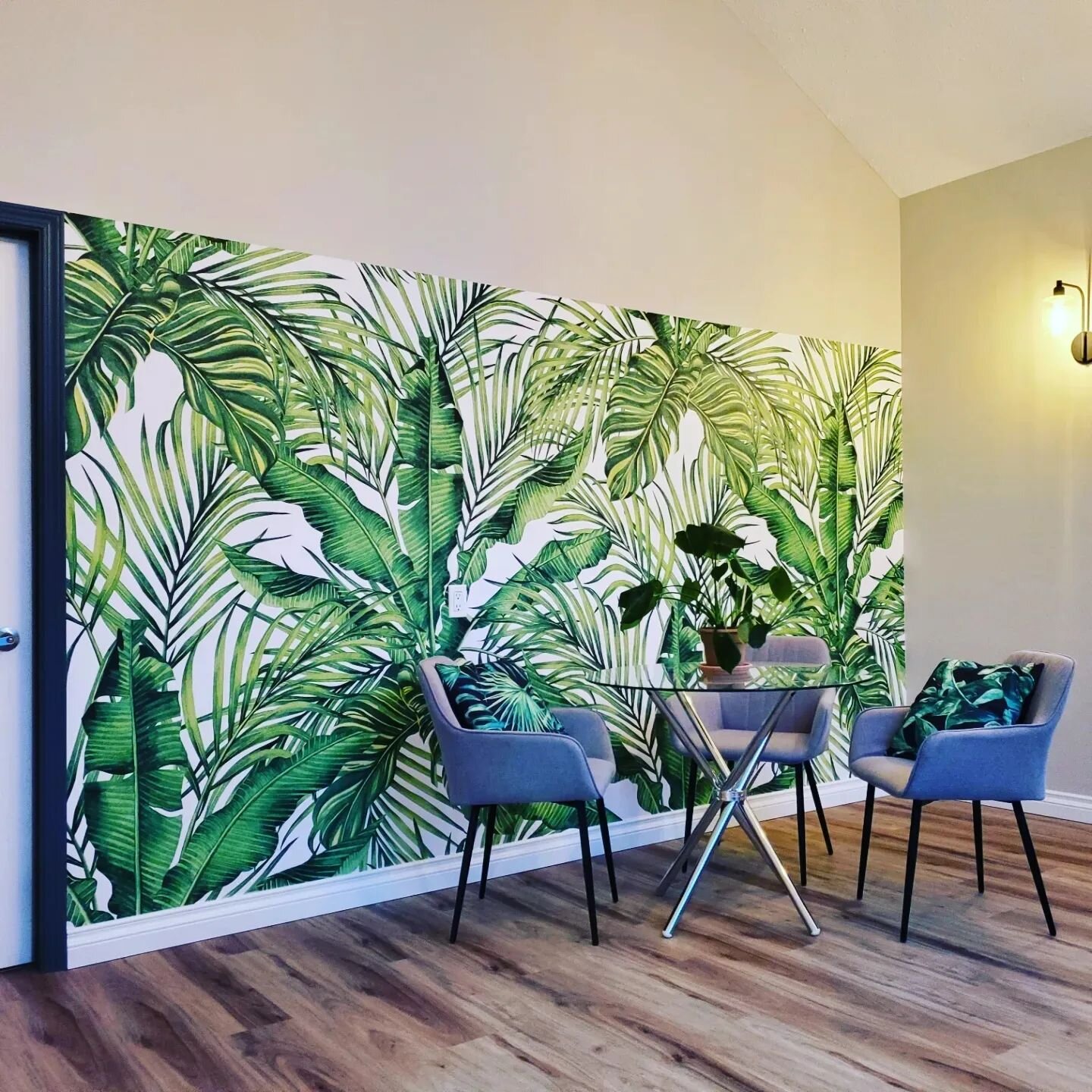 Upgrade your interior space with customizable wall wraps! Change the vibe of a room over night. Message us for details. #campvinyl #wallwrap #tropical #vibes #yeg #yegbusiness