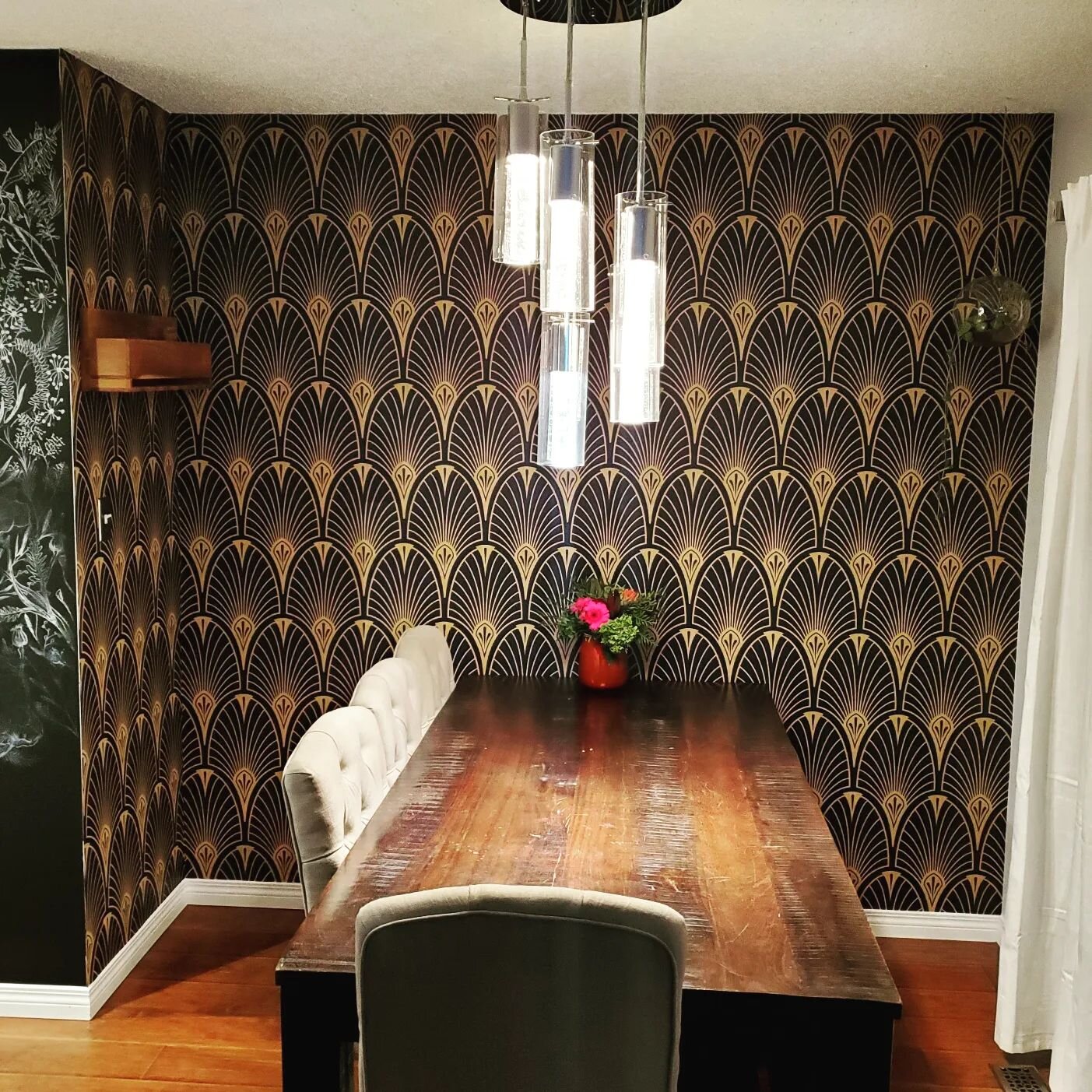 Beautiful residential wall wrap that completely transforms the feel of the room! #customizable #dinoc #residentialinteriors #yeg #yeginteriors #yeginteriordesign #yyc #yycinteriors #yycinteriordesign #vinylwrap #yegrenovations #yegconstruction