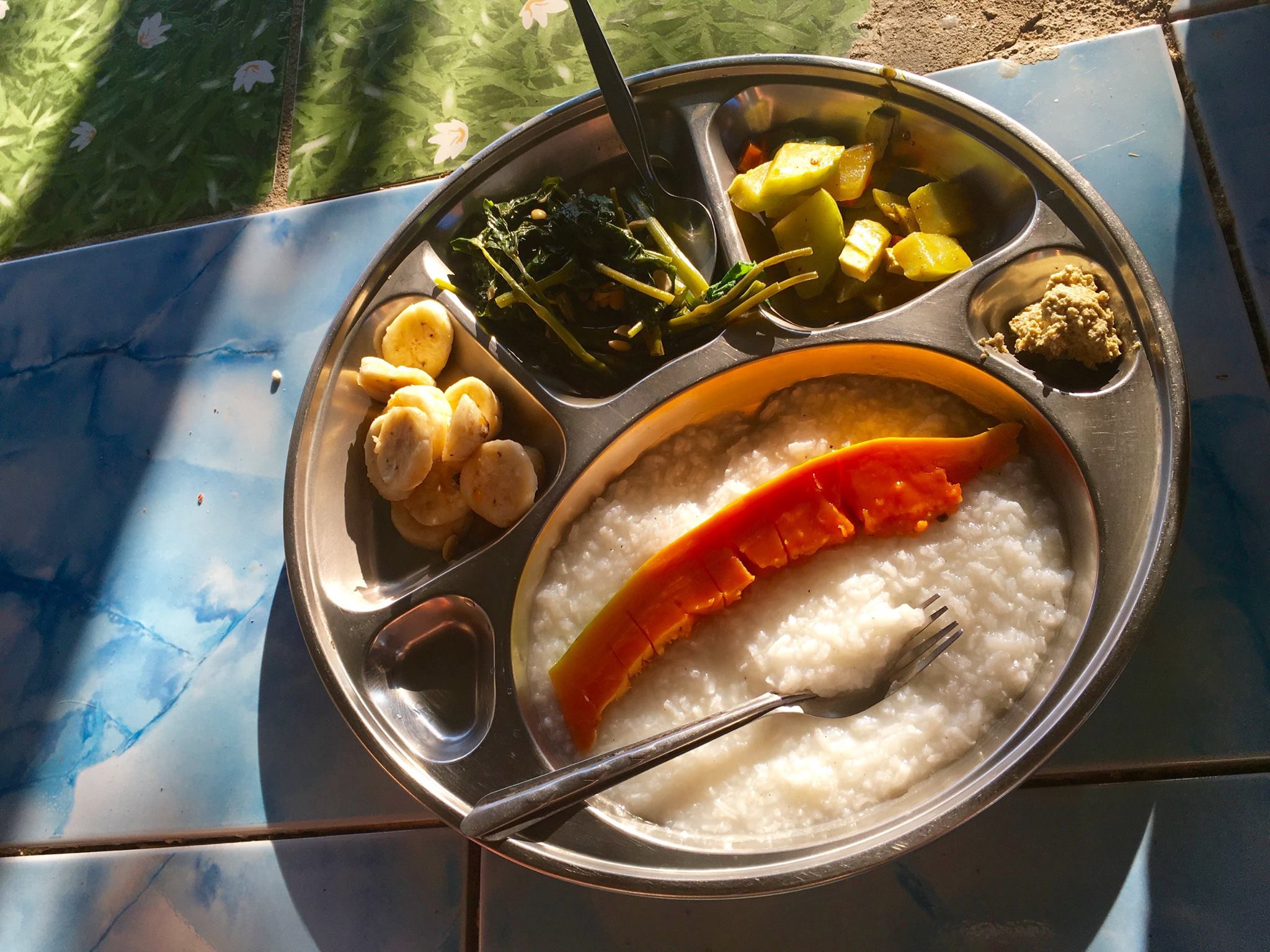 Fresh breakfast from the farm eaten in silence