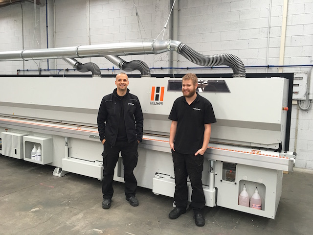 Keith and Anthony in front of the Holzher edgebanding machine
