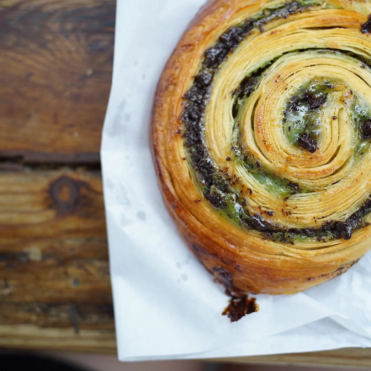 Pistachio and chocolate Escargot