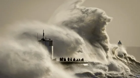 A dramatic start to the year on the west coast of England as huge waves crash at Porthcawl, near Bridgend (photograph from BBC news)
