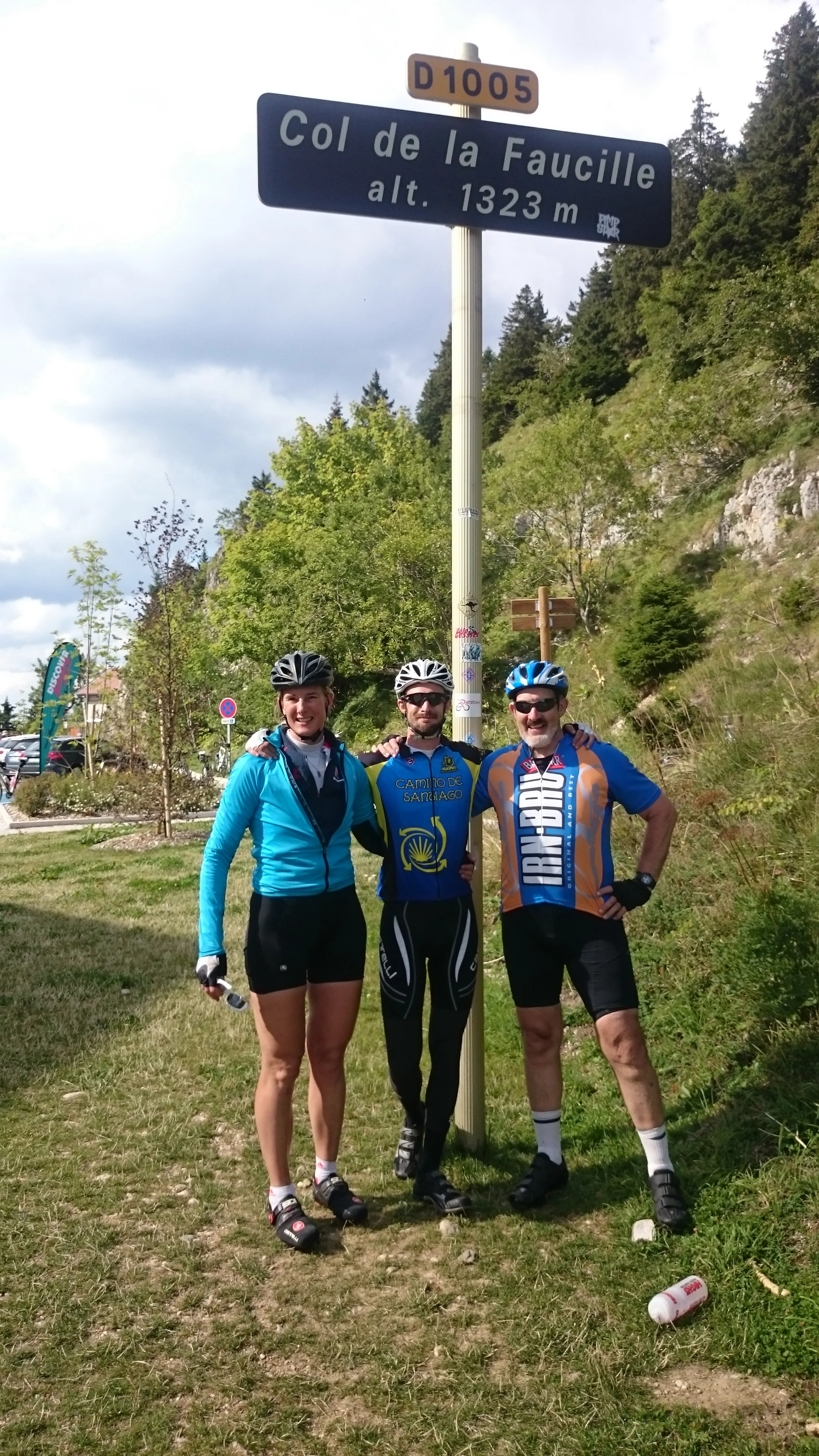 Sarah, John and Mike at the highest point of the ride, just before their descent into Geneva