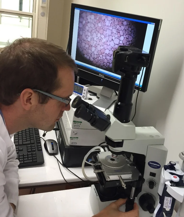 Dr Matt Gibson using the Linkam BCS196 cryobiology stage to study ice recrystallisation inhibition activity.
