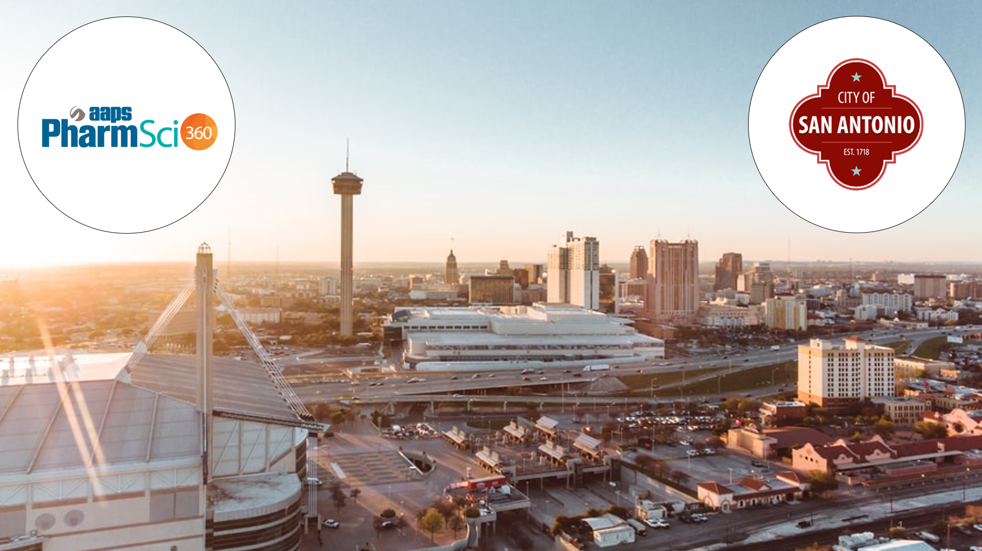 The San Antonio Skyline. AAPS is held at the Henry B. Gonzalez convention centre, close to the 230 m tall Tower of the Americas