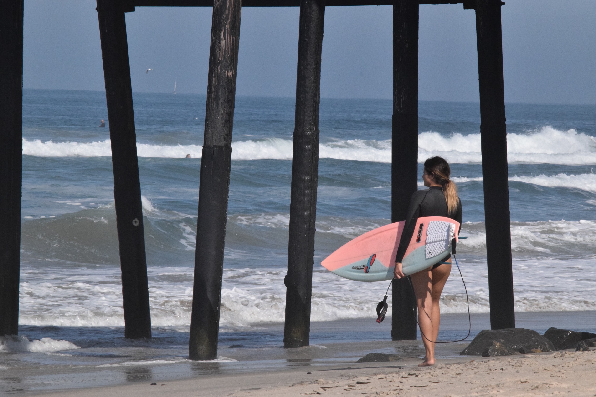 Anastasia Ashley about to get some warm up waves