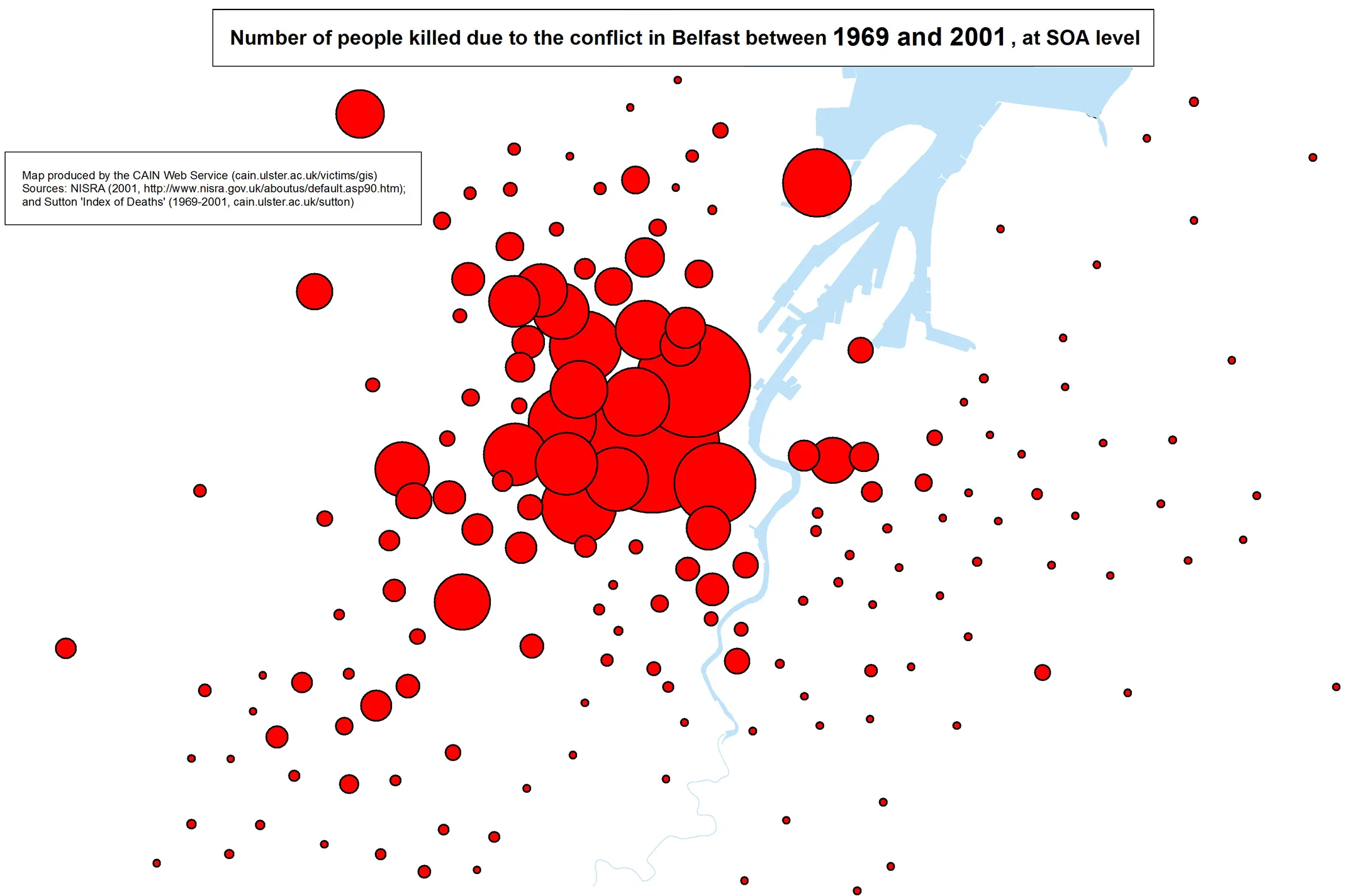 Number of people killed due to the conflict in Belfast, 1969-2001
