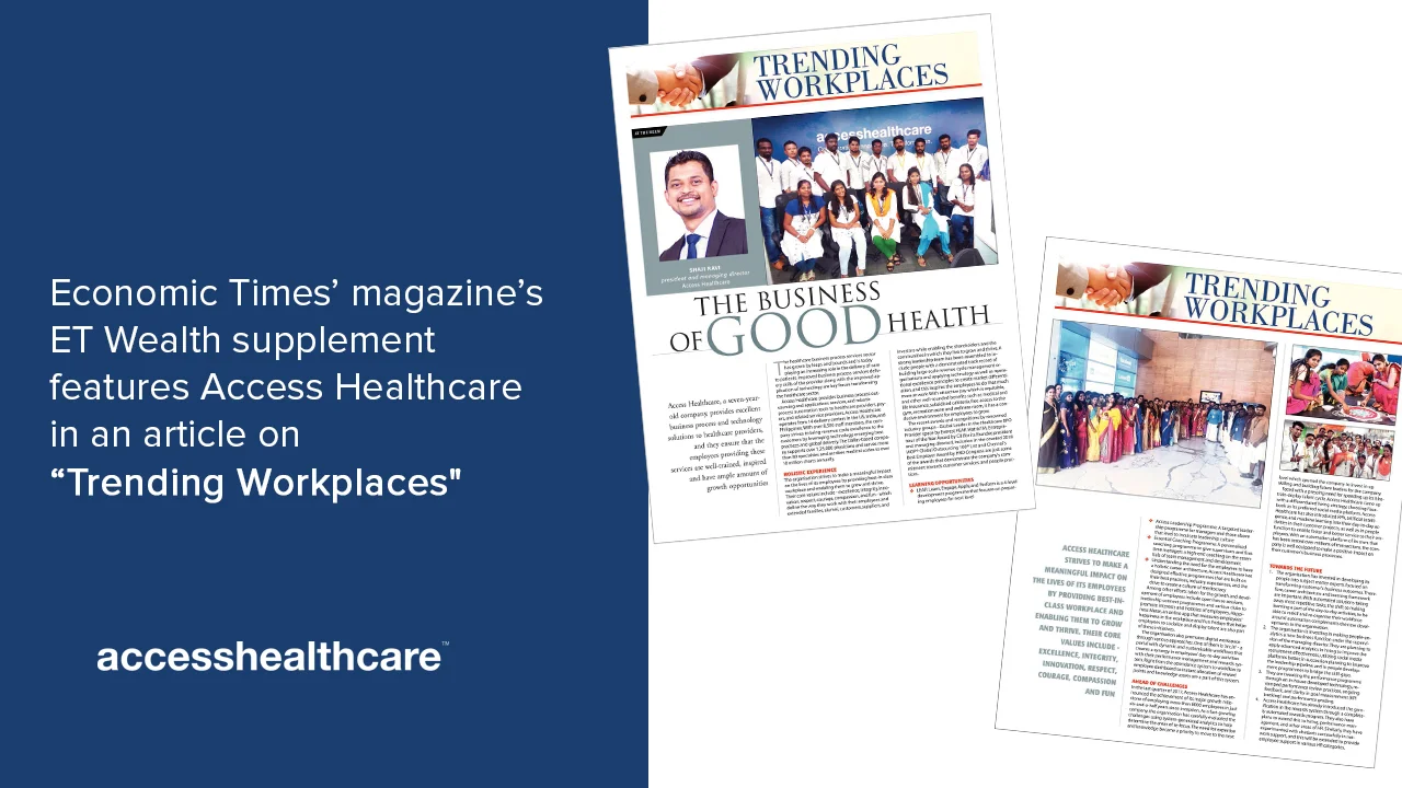 Economic Times’ magazine’s ET Wealth supplement features Access Healthcare in an article on Trending Workplaces.jpg