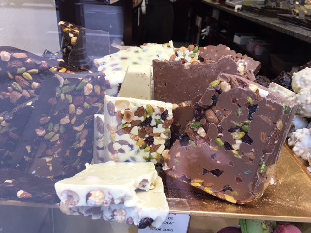 food | tempting delights from a chocolaterie window showing texture and complimentary colours