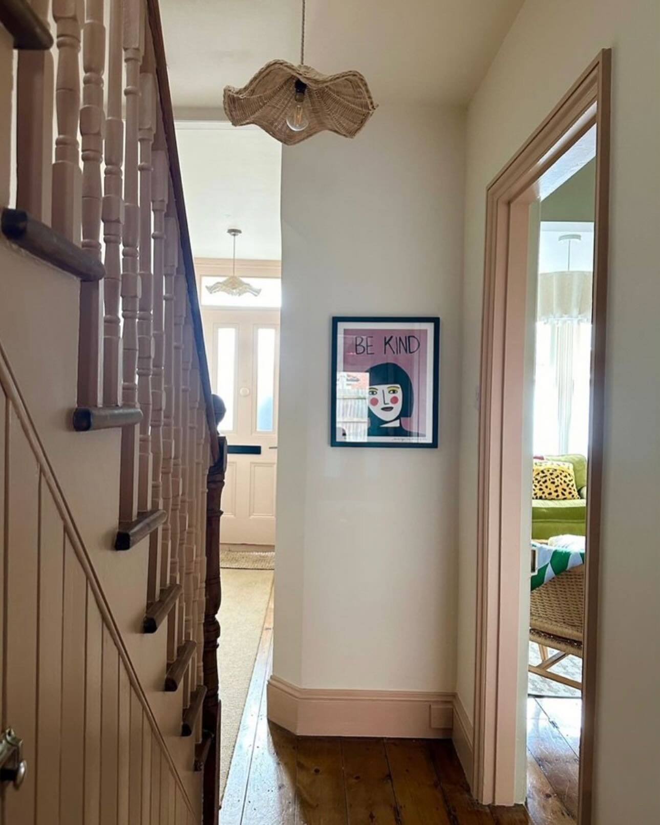 ENTRANCE &bull; little entrance/hallway shot from the recently completed renovation @thenedsouthwold. Soft blush tones and exposed wooden flooring for a home with a sea view and sunshine streaming in.
.
.
#interiors #interiordesign #hallway #entrance