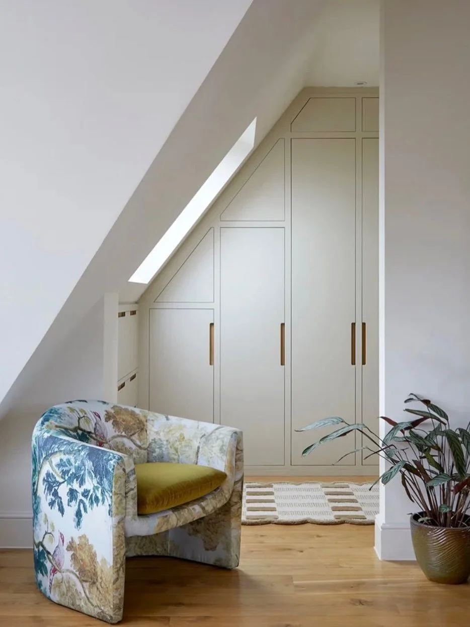 BEDROOM &amp; DRESSING ROOM&bull; revisiting this bedroom design which was created by building into the loft area. It was an awkward space and we decided to leave the dressing area open plan as it worked better for the layout. Given that it would be 