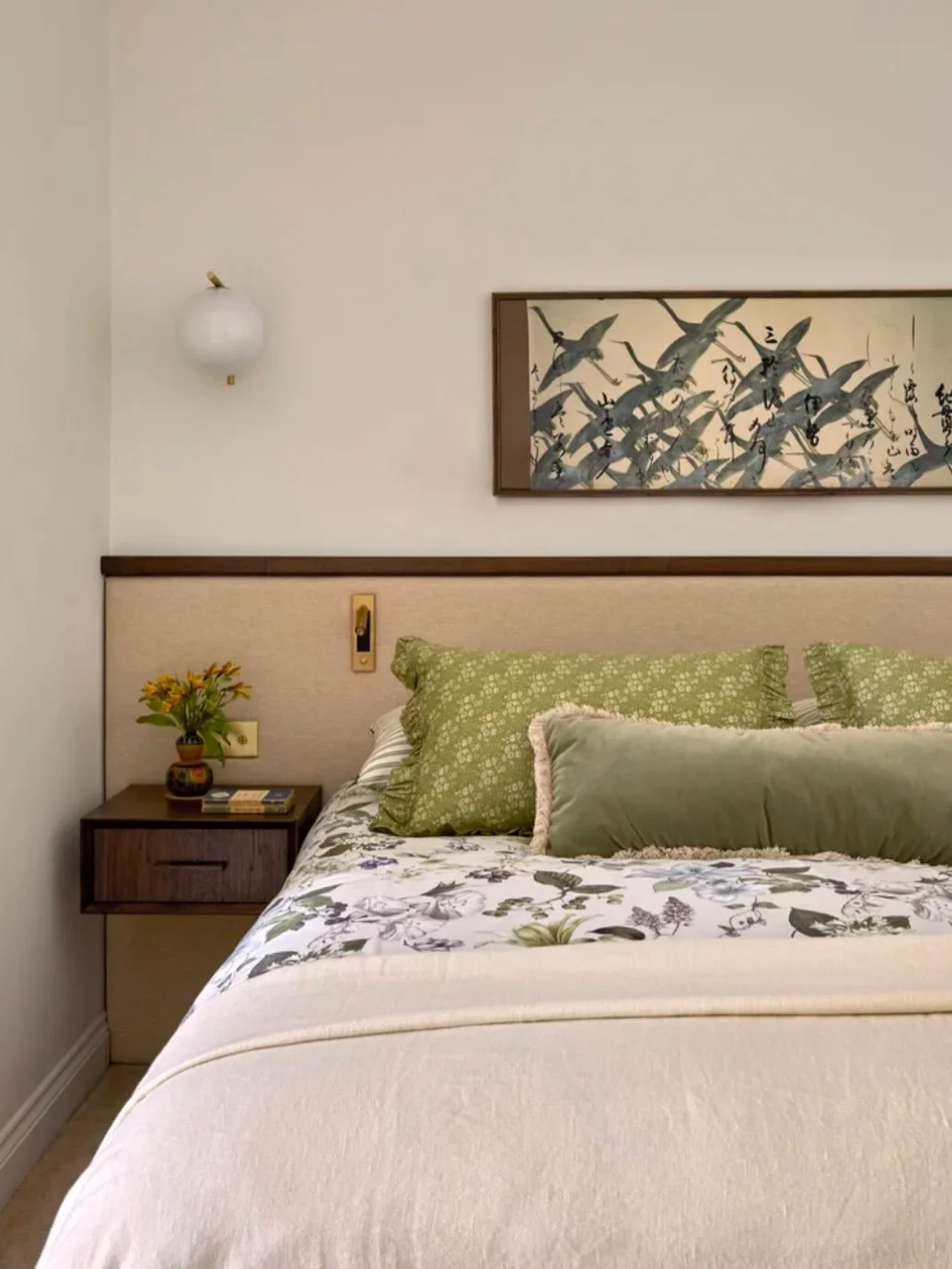 BEDROOM | EN-SUITE &bull; a peek at the second bedroom in this gorgeous City apartment. Soft delicate tones throughout to keep a chilled relaxed vibe. We designed bespoke pieces for the headboard and bedside units, bathroom vanity and all bathroom ca