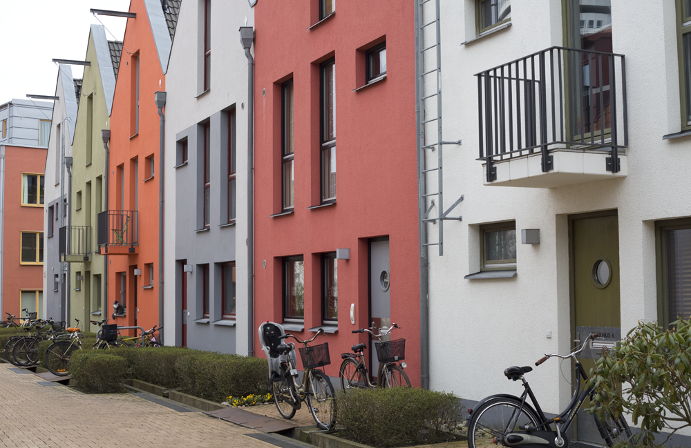 Town houses along an interior lane.
