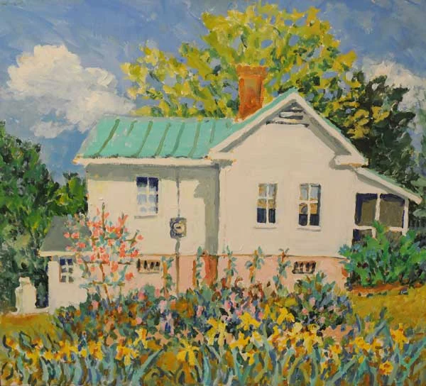 Irises and White Houses in Bynum