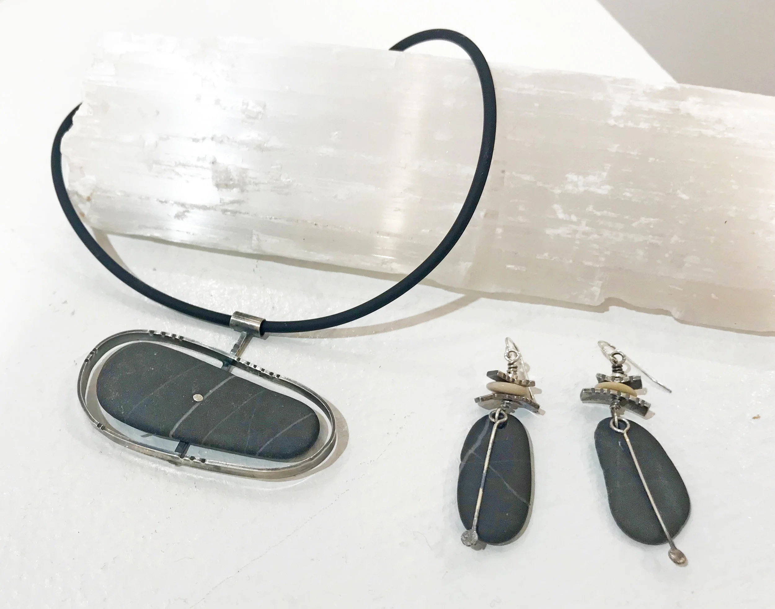 Marjorie Rawson "Stone and Metal Necklace and Earrings"