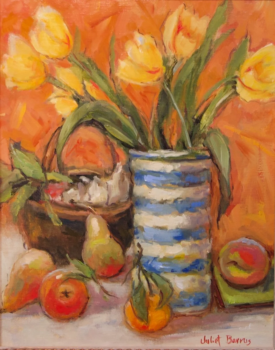 Juliet Barrus "Tulips and Fruit" 20x16