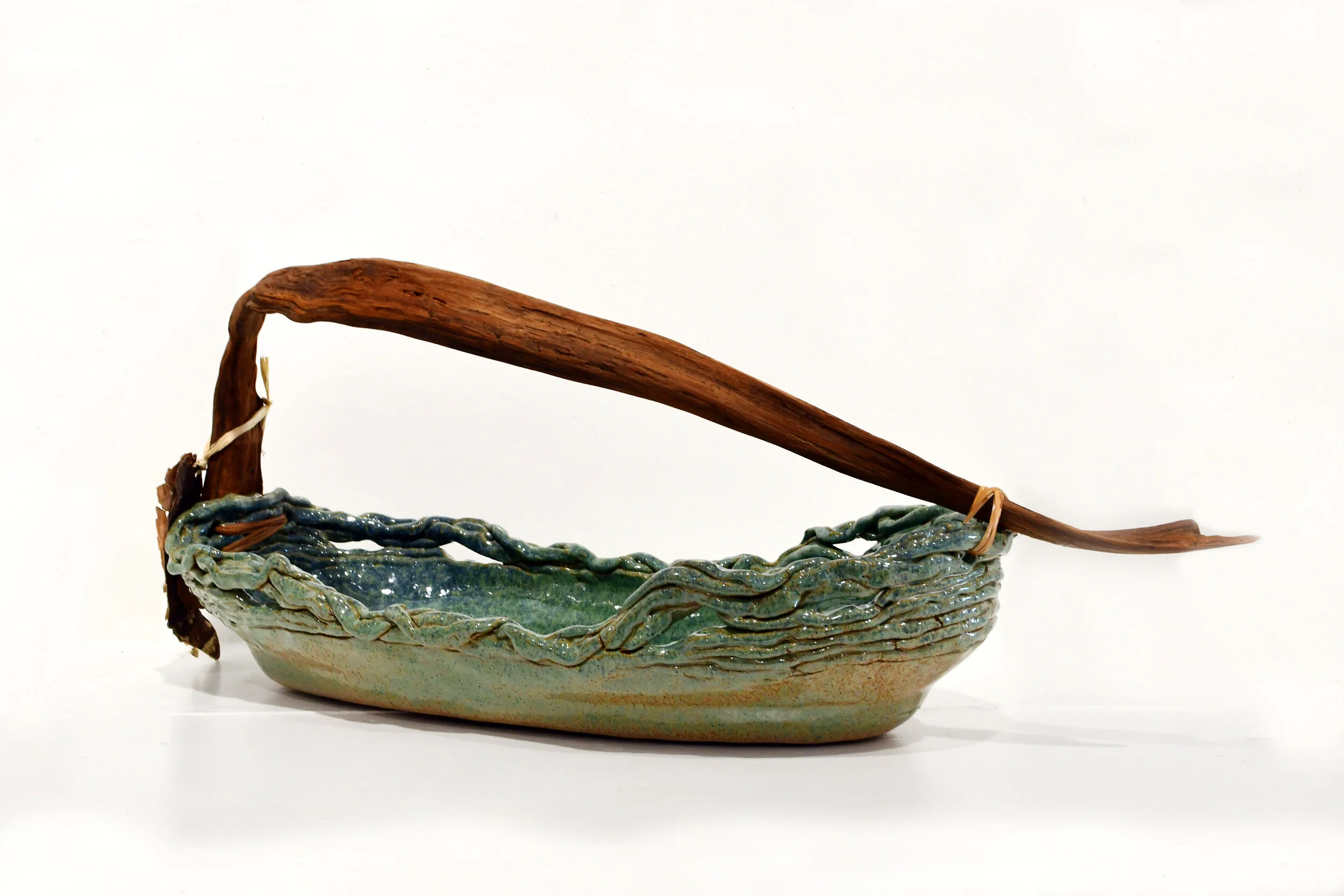 Metallic Green Basket with Cedar Handle 31x12x11 $325.JPG