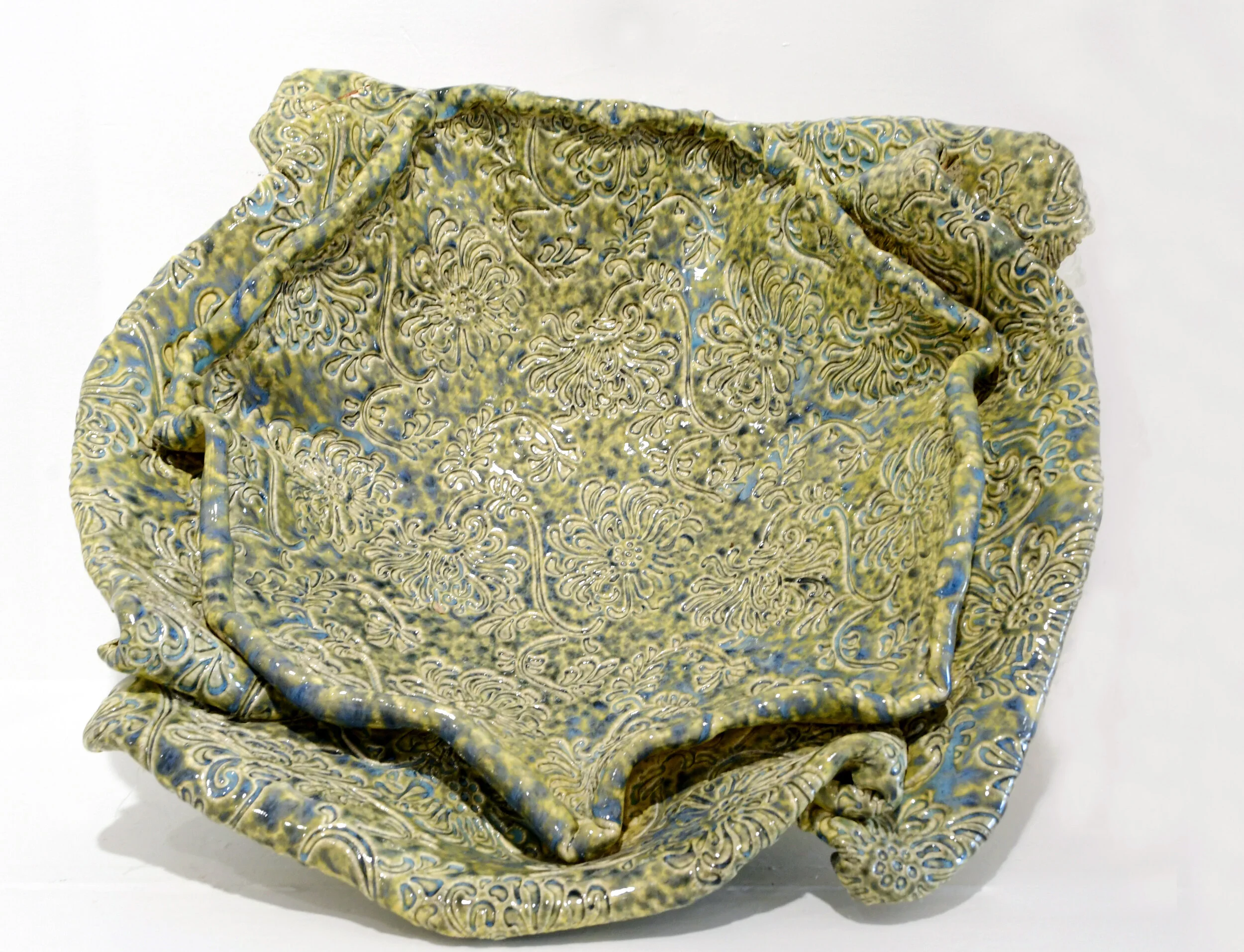 Double Rimmed Bowl with Mum Imprint 21x21x8 $350.JPG