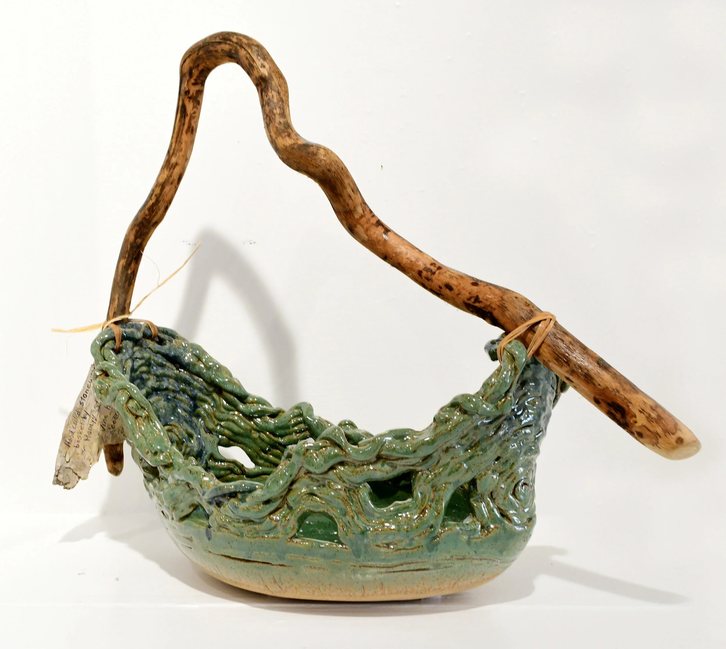 Blue-Green Basket with Twisted Vine Handle