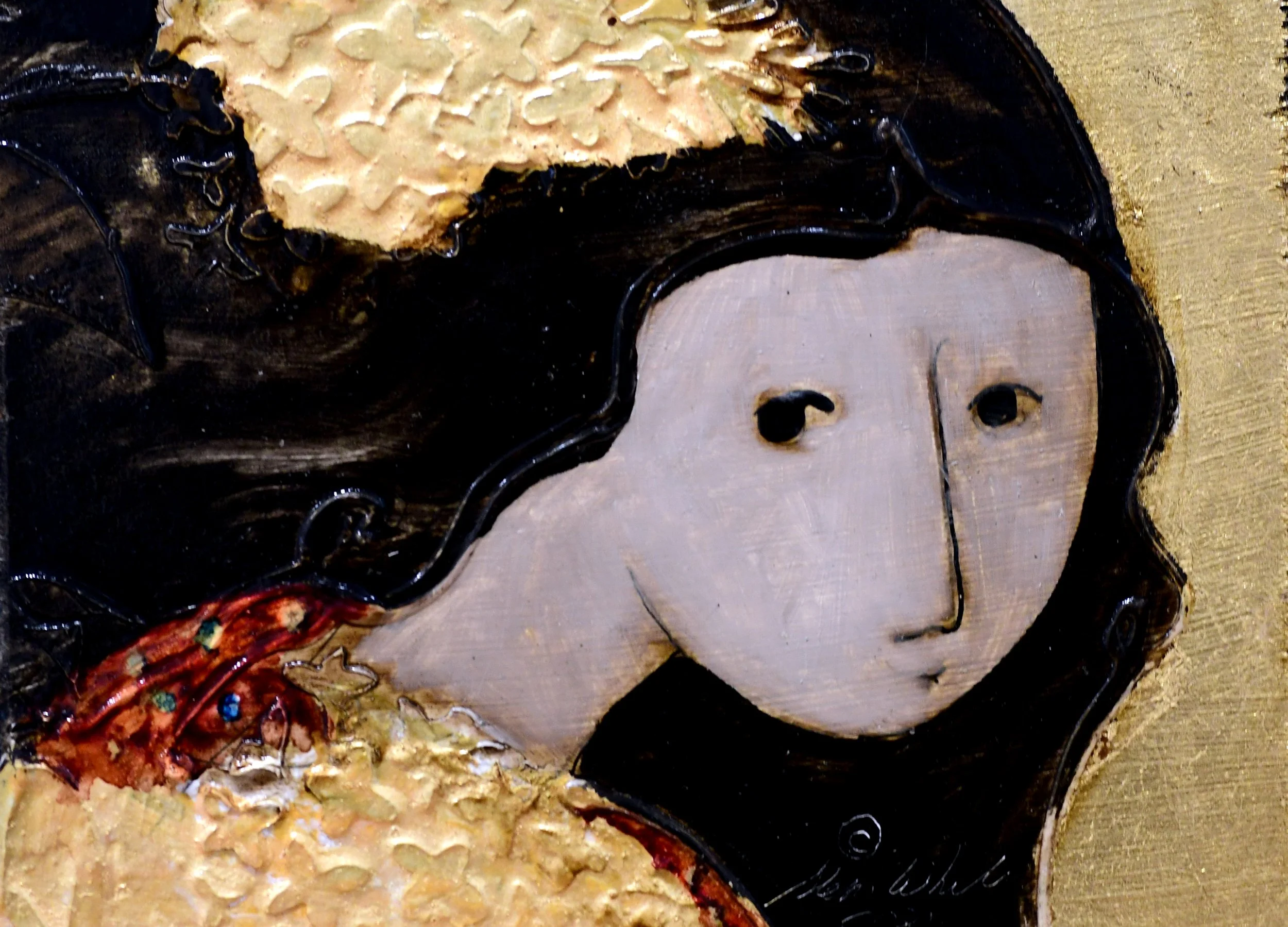 Brunette in Red & Gold 6x8 $150.JPG