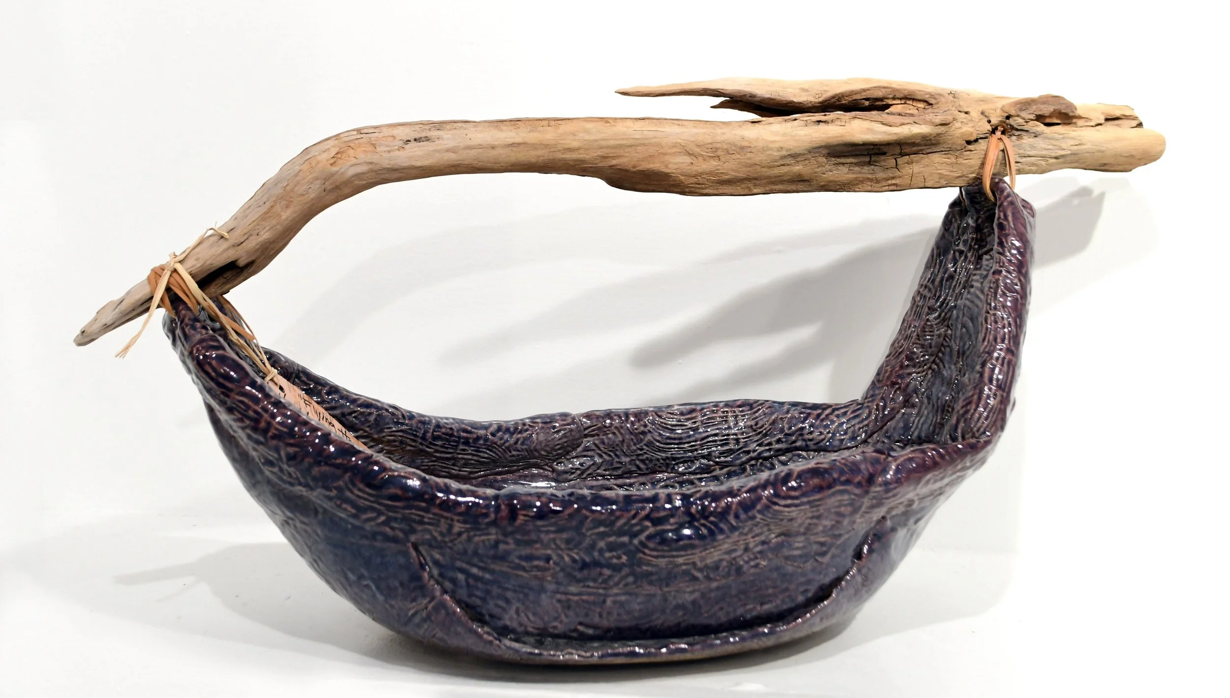 Textured Magenta Basket with Driftwood Handle