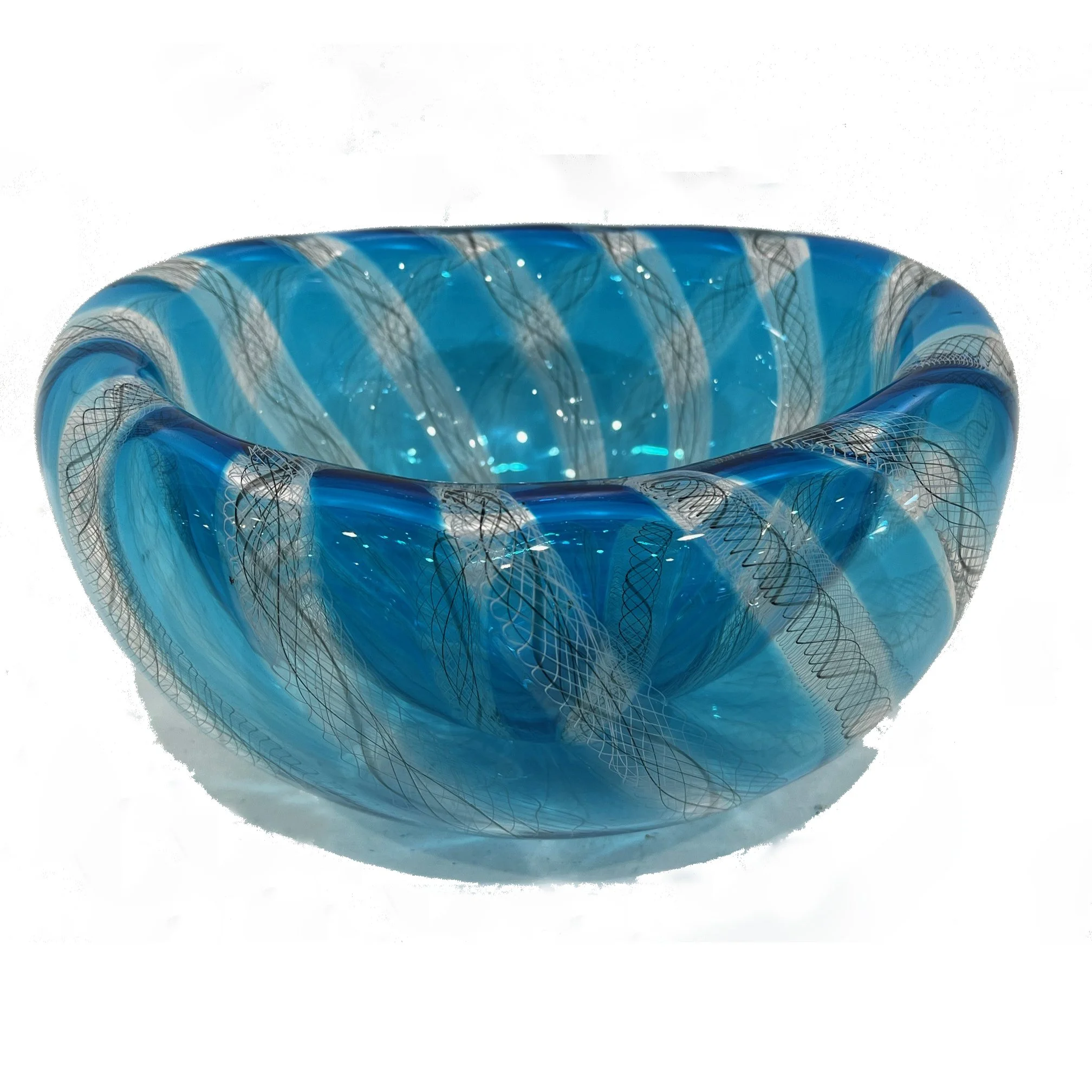 Blue Eclipse Bowl with Twisty Cane