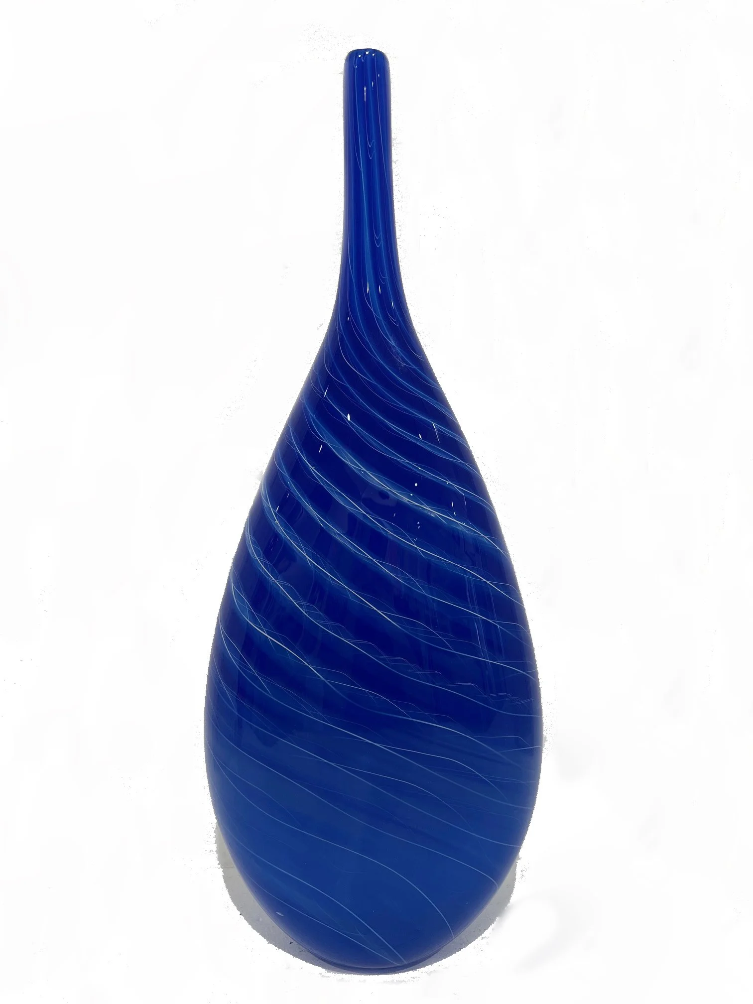 Blue Flat Bottle with Twisty Cane