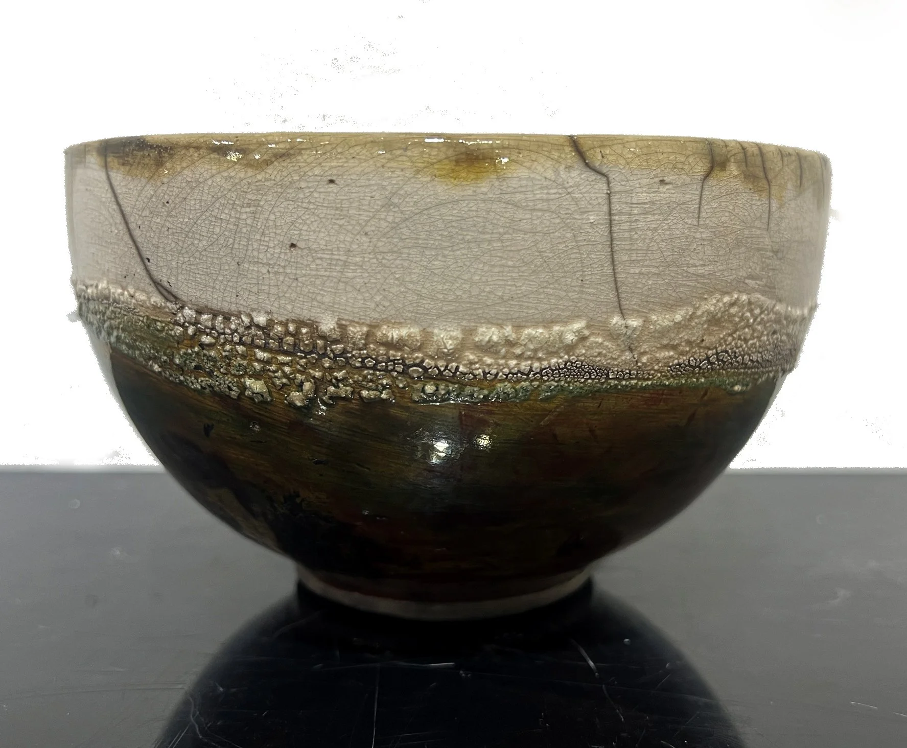 Green, Copper, & White Round Bowl