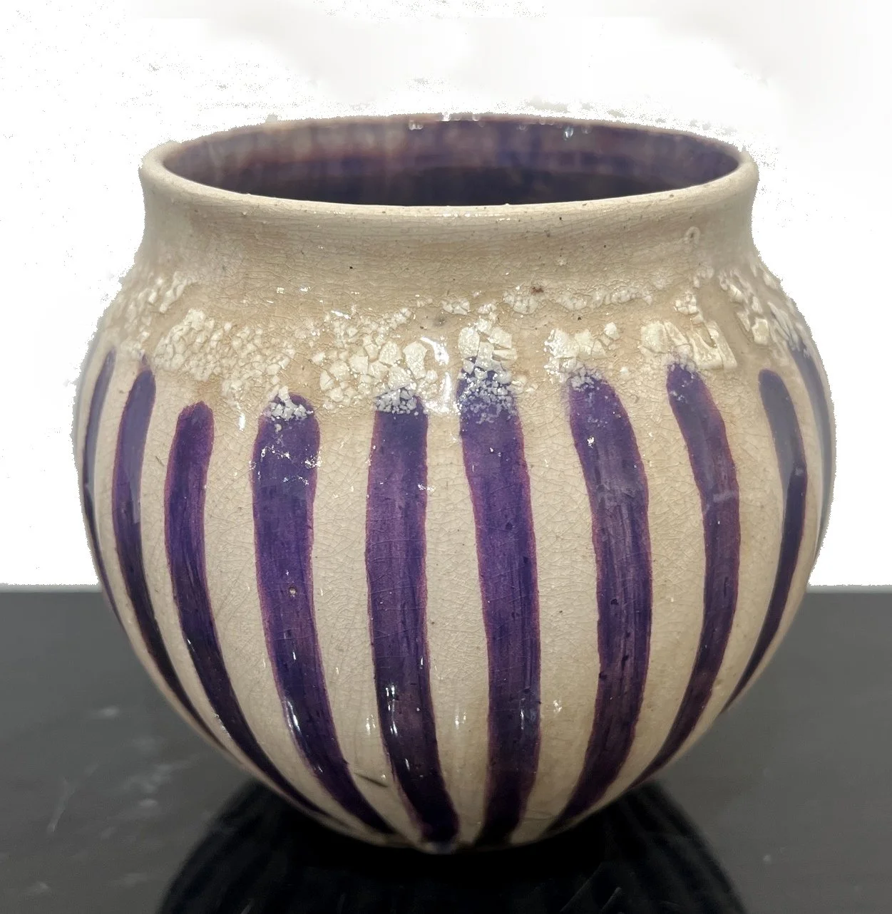 Purple Striped Tea Bowl 3.75x4x4 $65.JPG