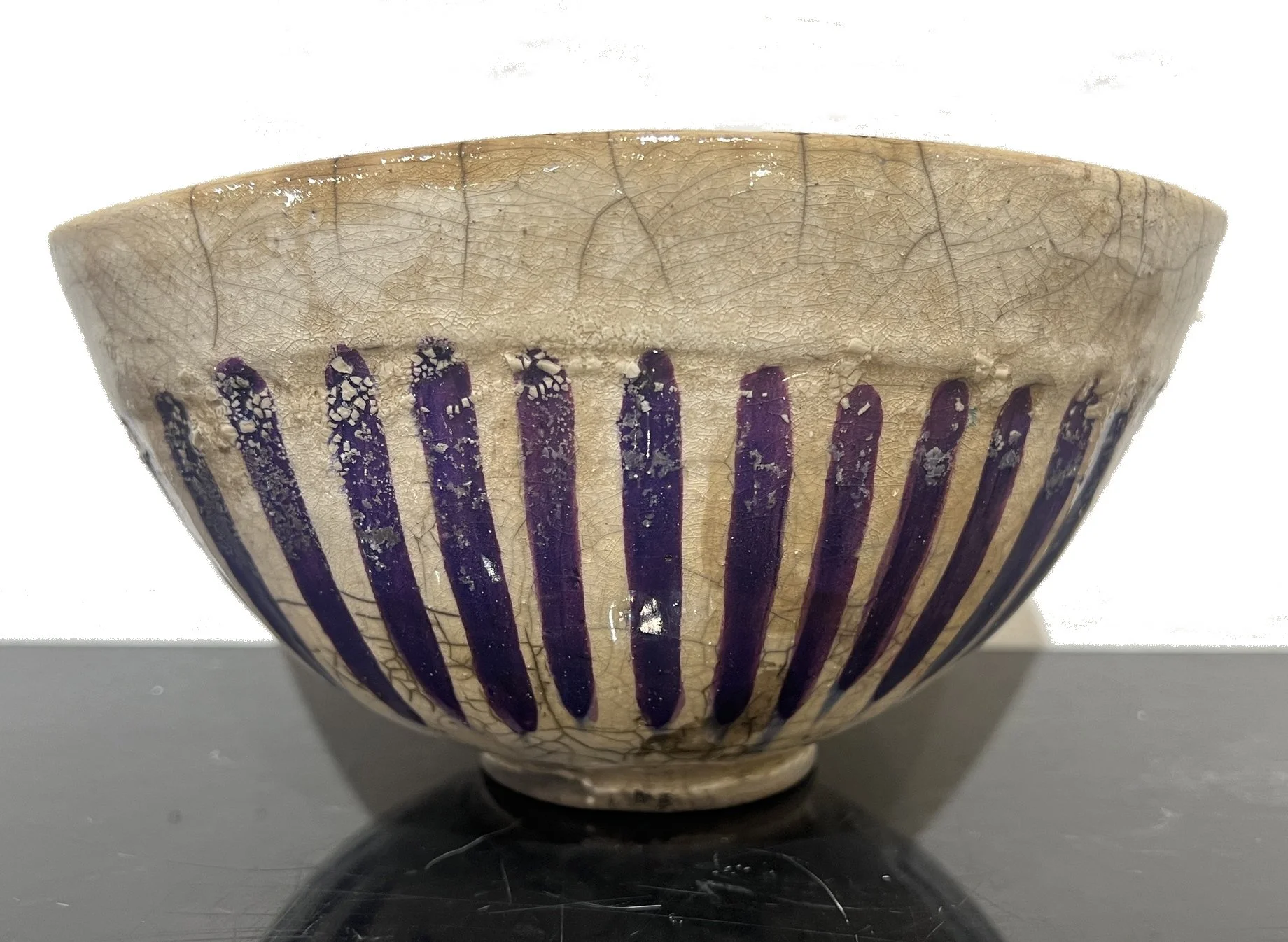 Oval Bowl with Purple Stripes
