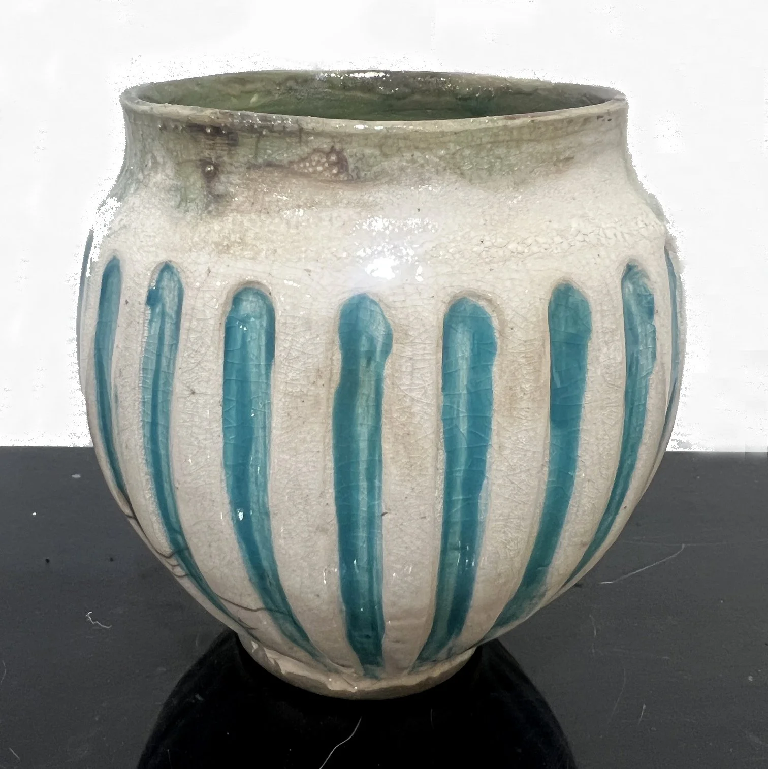 Turquoise Striped Tea Bowl