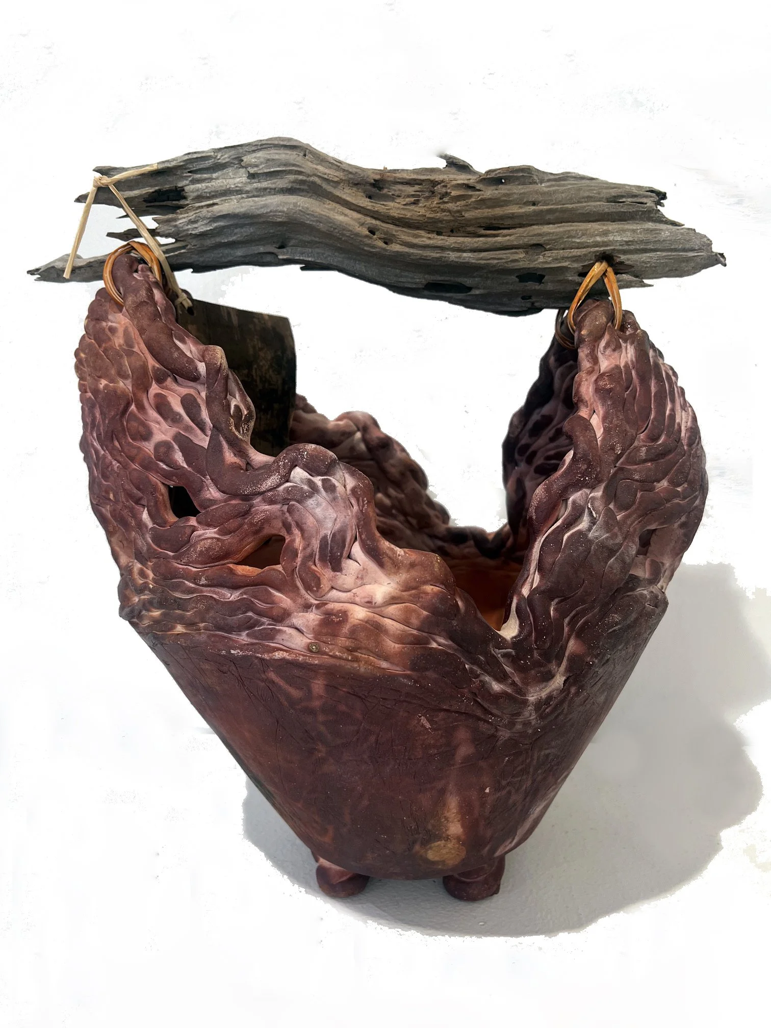 Pit-Fired Basket with Driftwood Handle