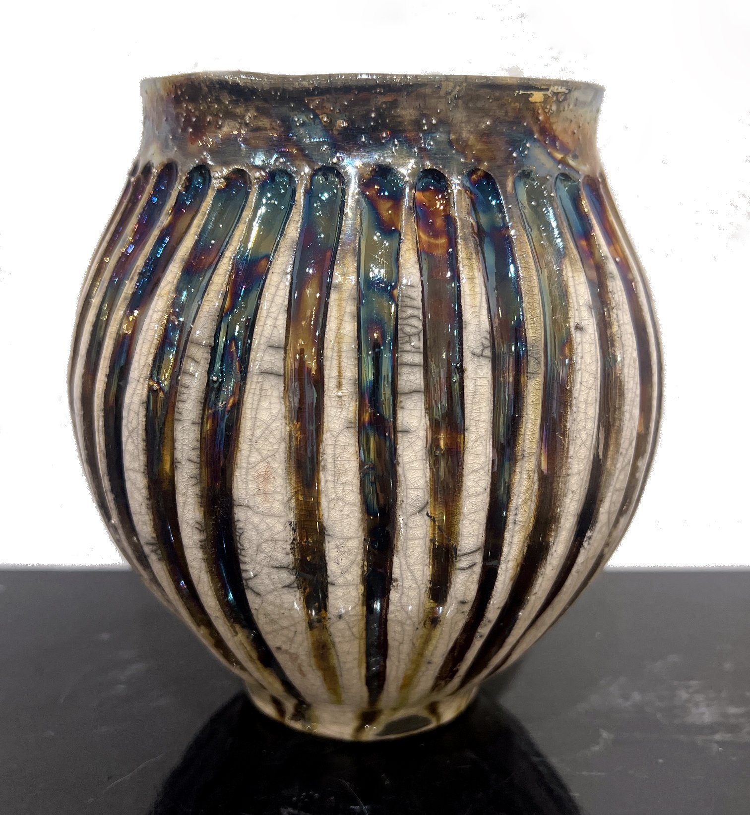 Copper & White Striped Bowl 6x5x4 $138.JPG