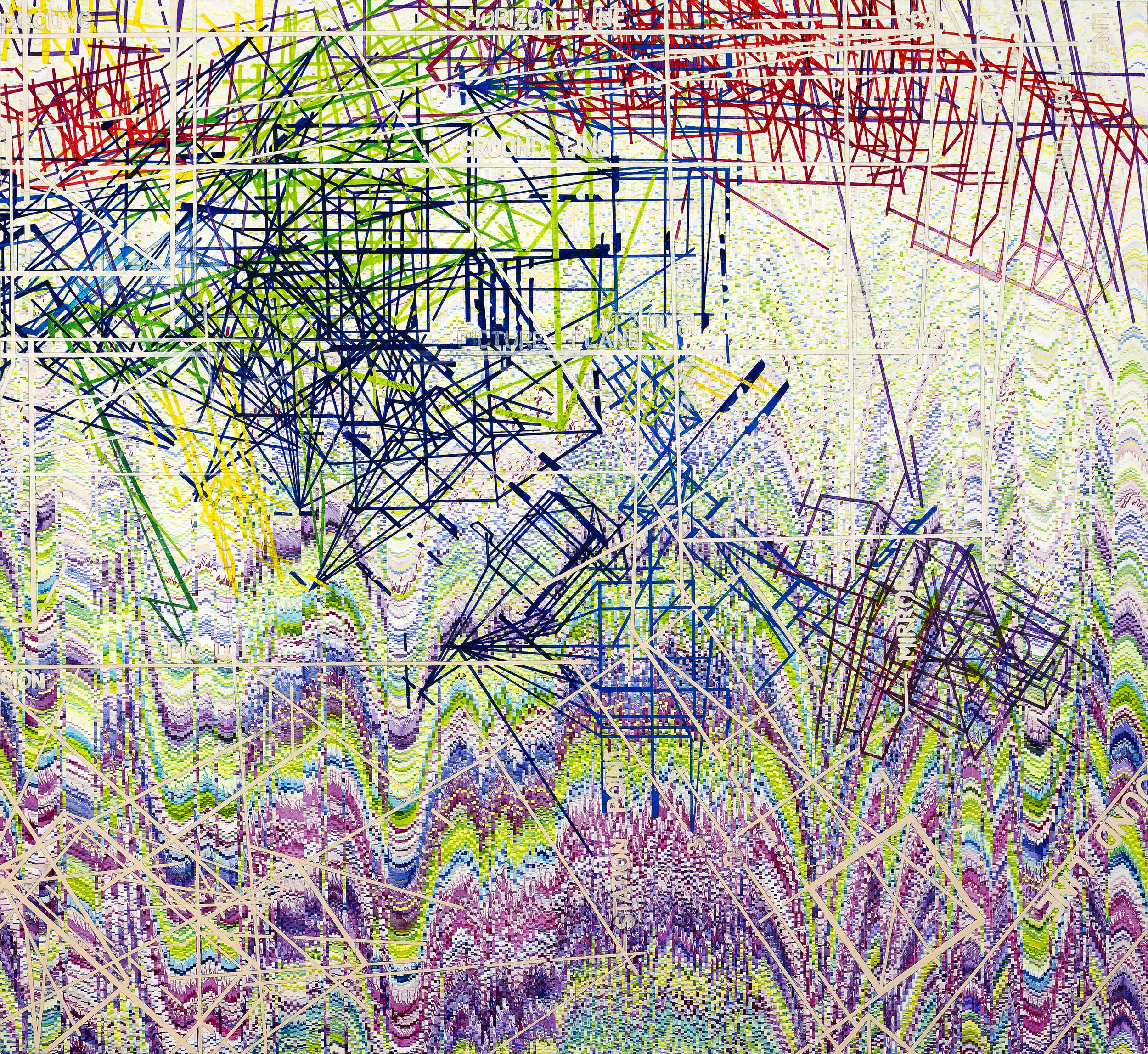 Perspective Mapping 08 2016 45"x45" Acrylic and Ink on cut paper, on panel
