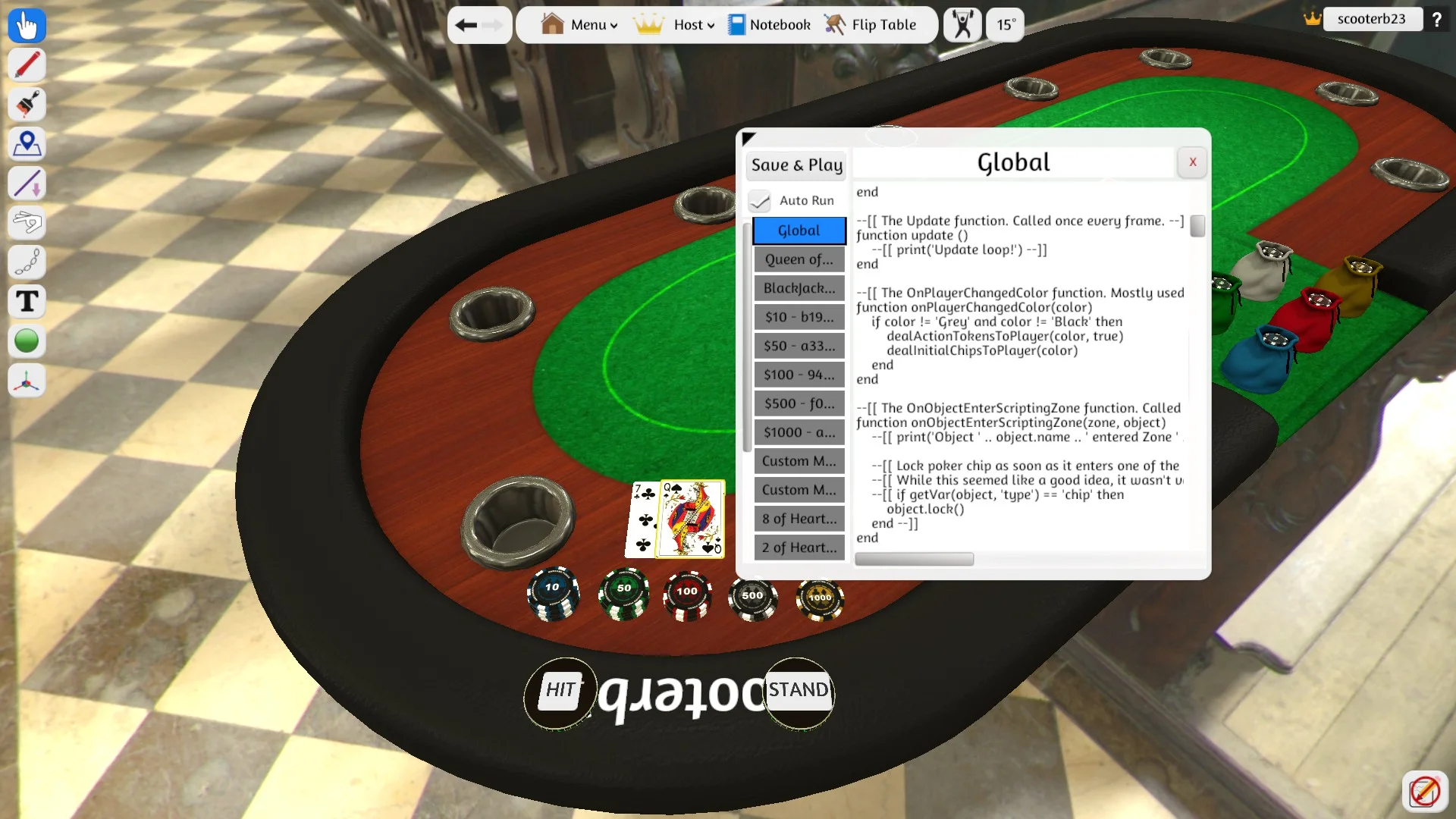 Blackjack with Scripting Window open