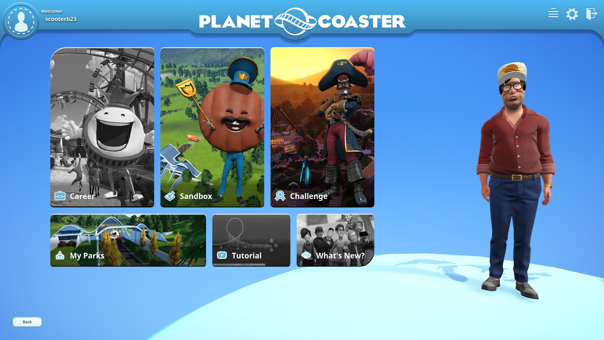The menu screen with my personal avatar.