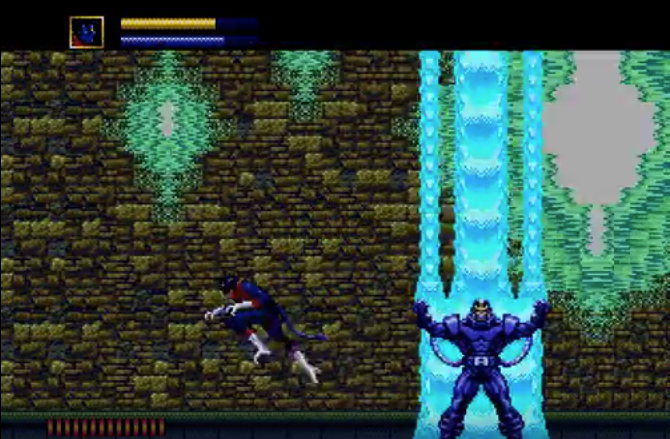 Nightcrawler running from the mighty Apocalypse in X-Men.