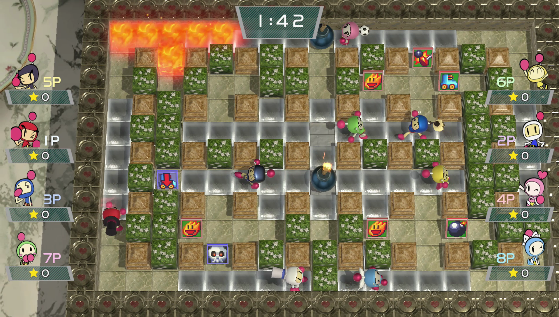 Play an 8-player match of Super Bomberman R locally or online!