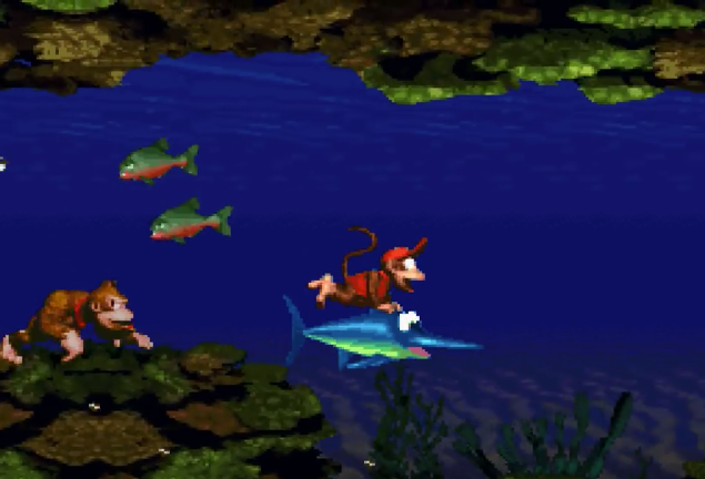 Donkey and Diddy Kong could seek out helper friends like Enguarde the Swordfish for special abilities.