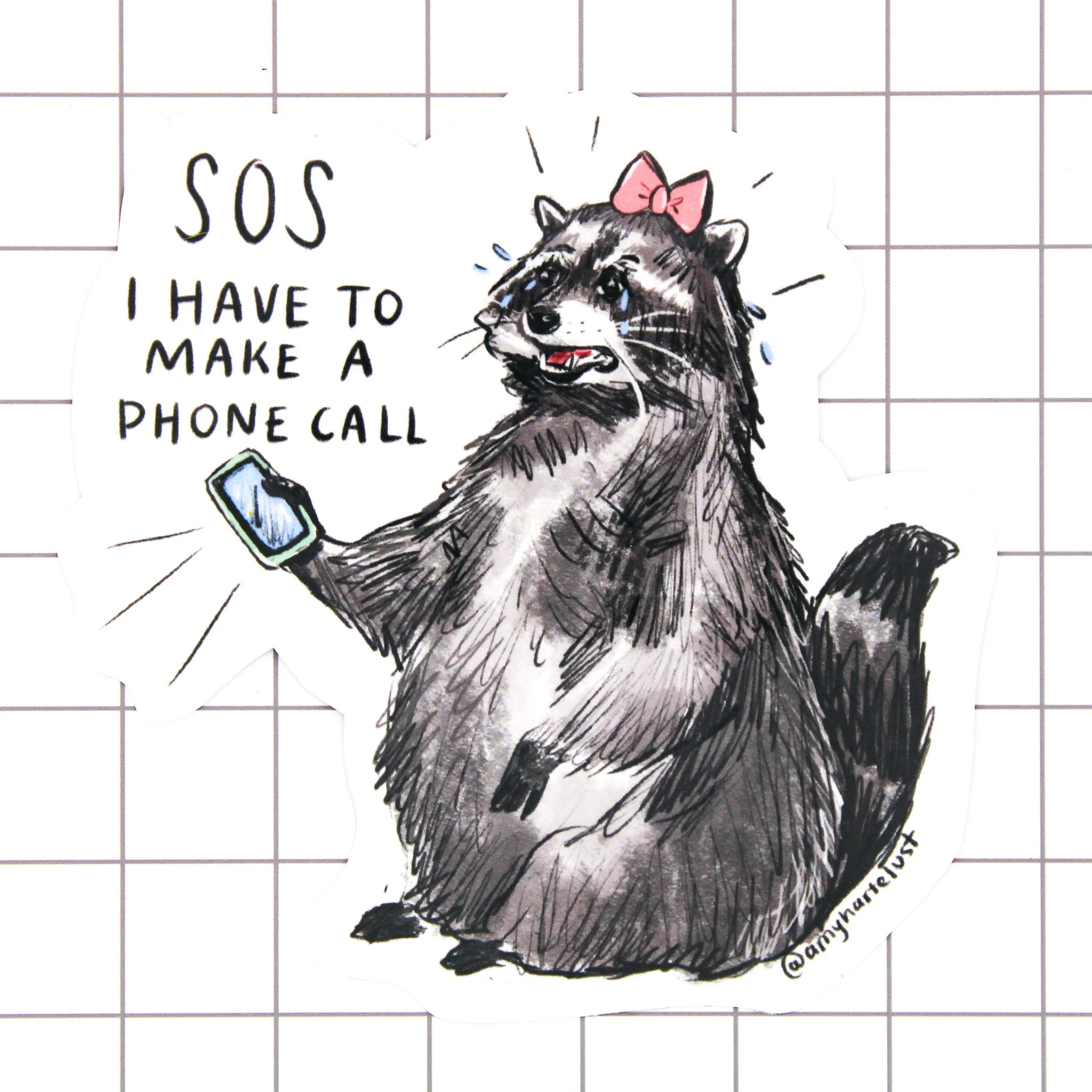 Phone Call Raccoon Vinyl Sticker