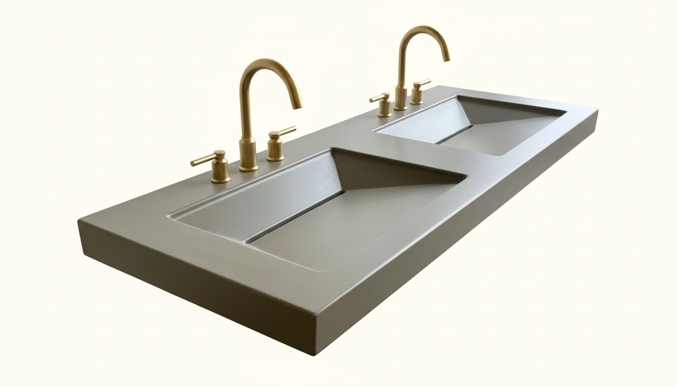 Architectural Concrete Sink – Double Integral Modern Ramp