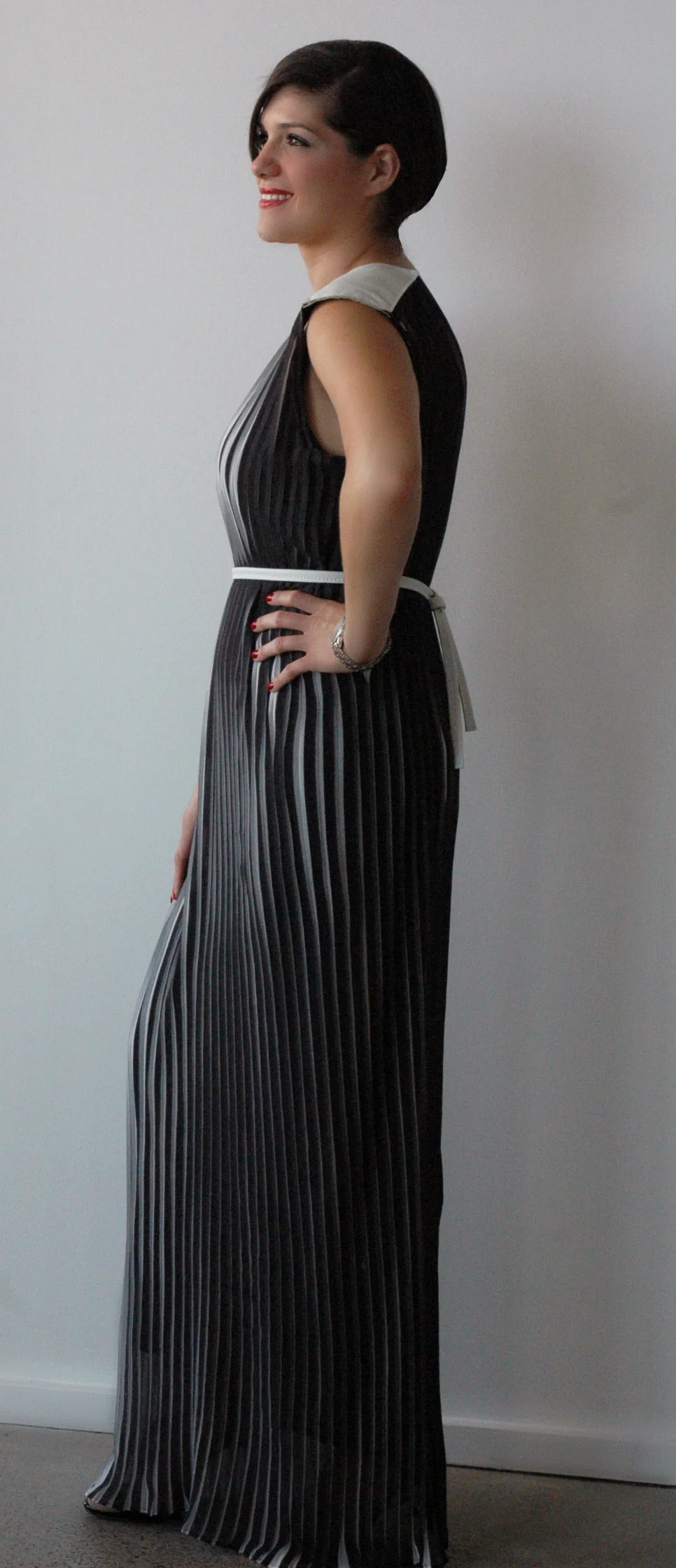 Genuine Leather and Pleated Chiffon Dress Bucalo Genuine Leather and Pleated Chiffon Dress Bucalo