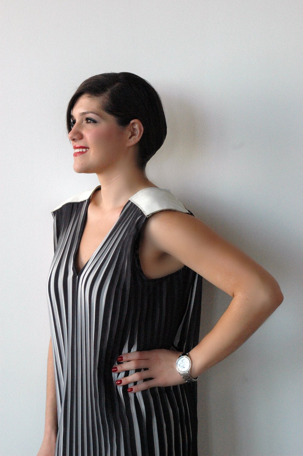 Genuine Leather and Pleated Chiffon Dress — Bucalo