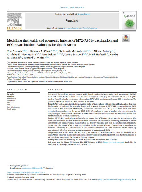 Modeling the health and economic impacts of a new tuberculosis vaccine ...