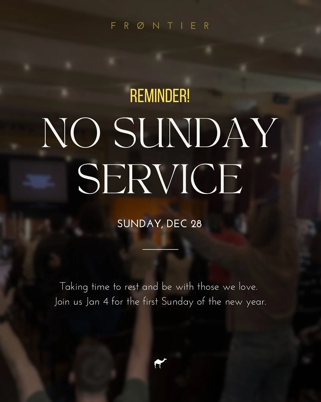 Reminder: No Sunday service tomorrow (Dec 28).

Each year we take the space between Christmas and New Year to pause.
To rest. To be present. To breathe.

We hope you use this week to be with those you love, to reflect on what God has done this past y