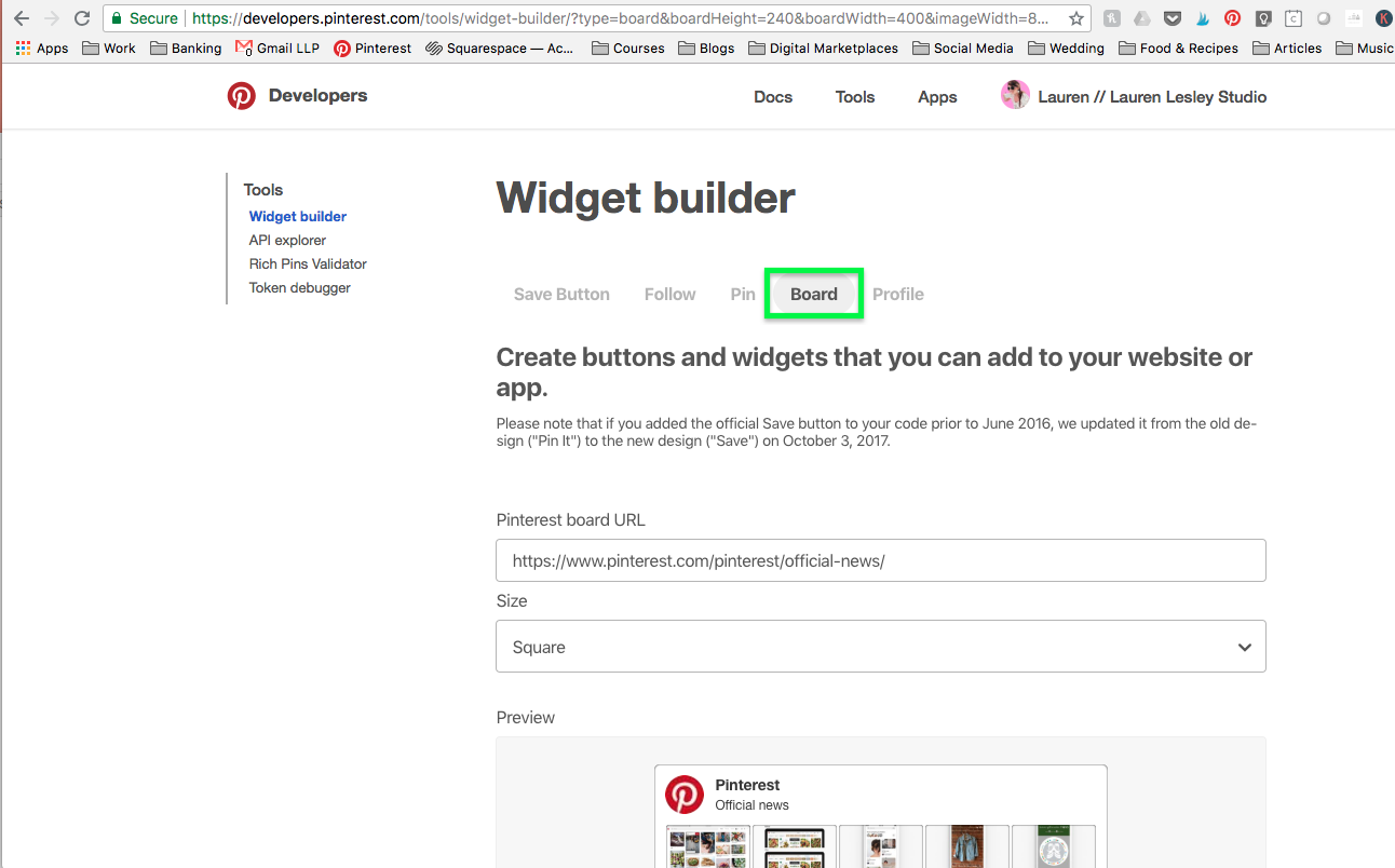 Pinterest Follow Board Button