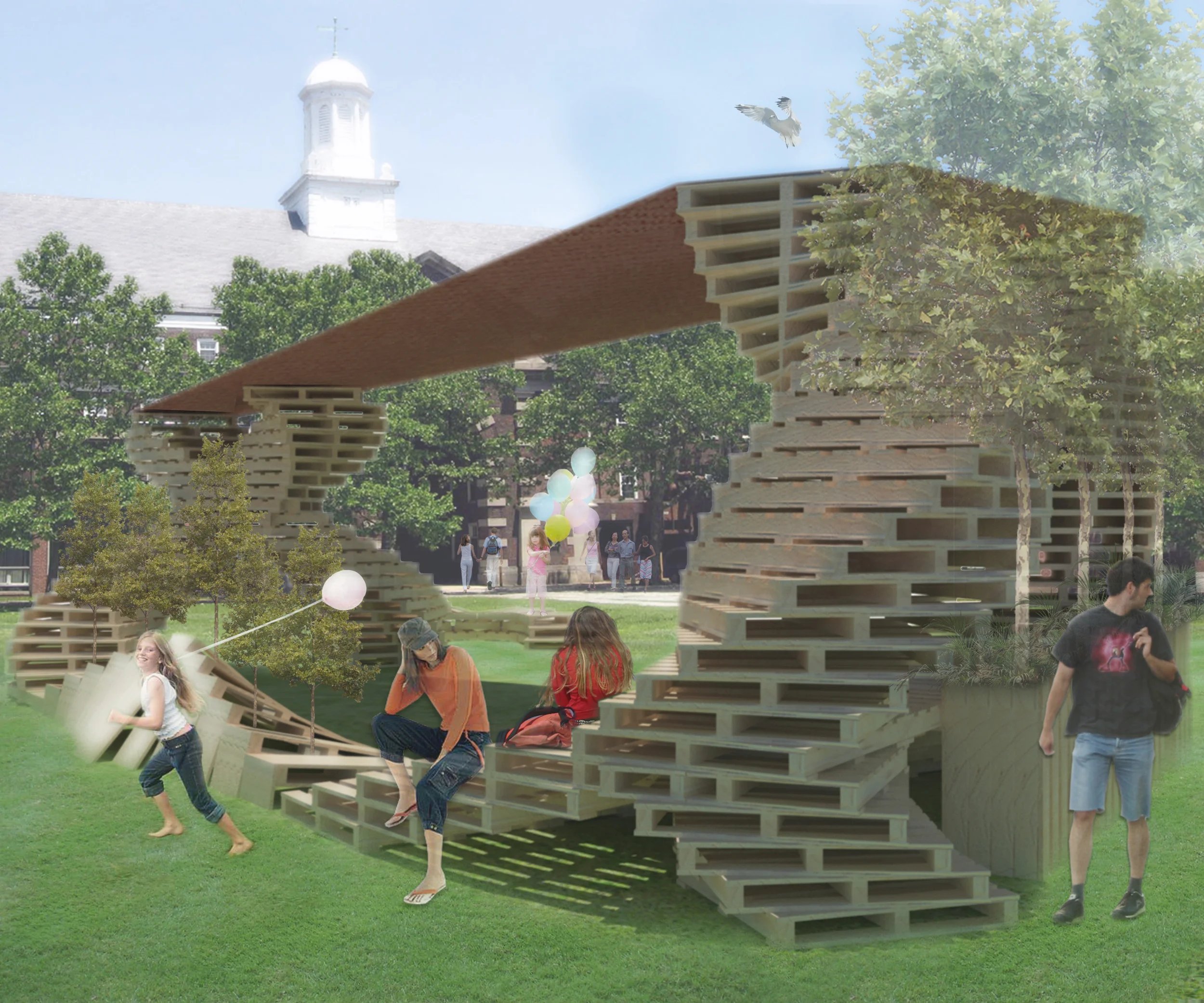  &nbsp; &nbsp;&nbsp; &nbsp;To see that the Dream Weaver Pavilion comes to fruition in the most sustainable manner possible we will be partnering with an environmentally conscious pallet recycling company. With the borrowed pallets, which are both str