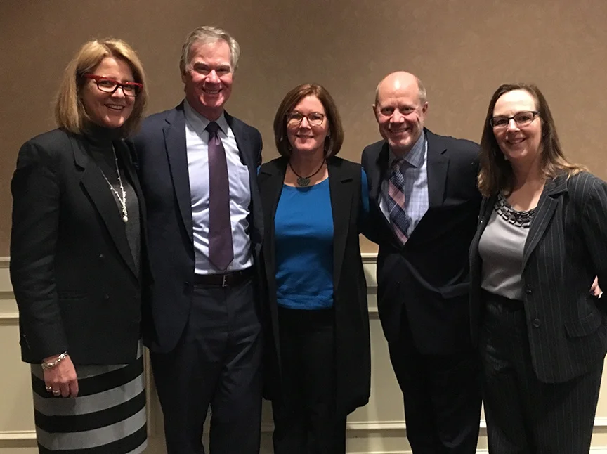 Board member Sheri Ahl, Saint Paul Mayor Chris Coleman, Board member Peg Donahue, Tim Dordell, and Nancy Cameron—all classmates at the U of M School of Law.